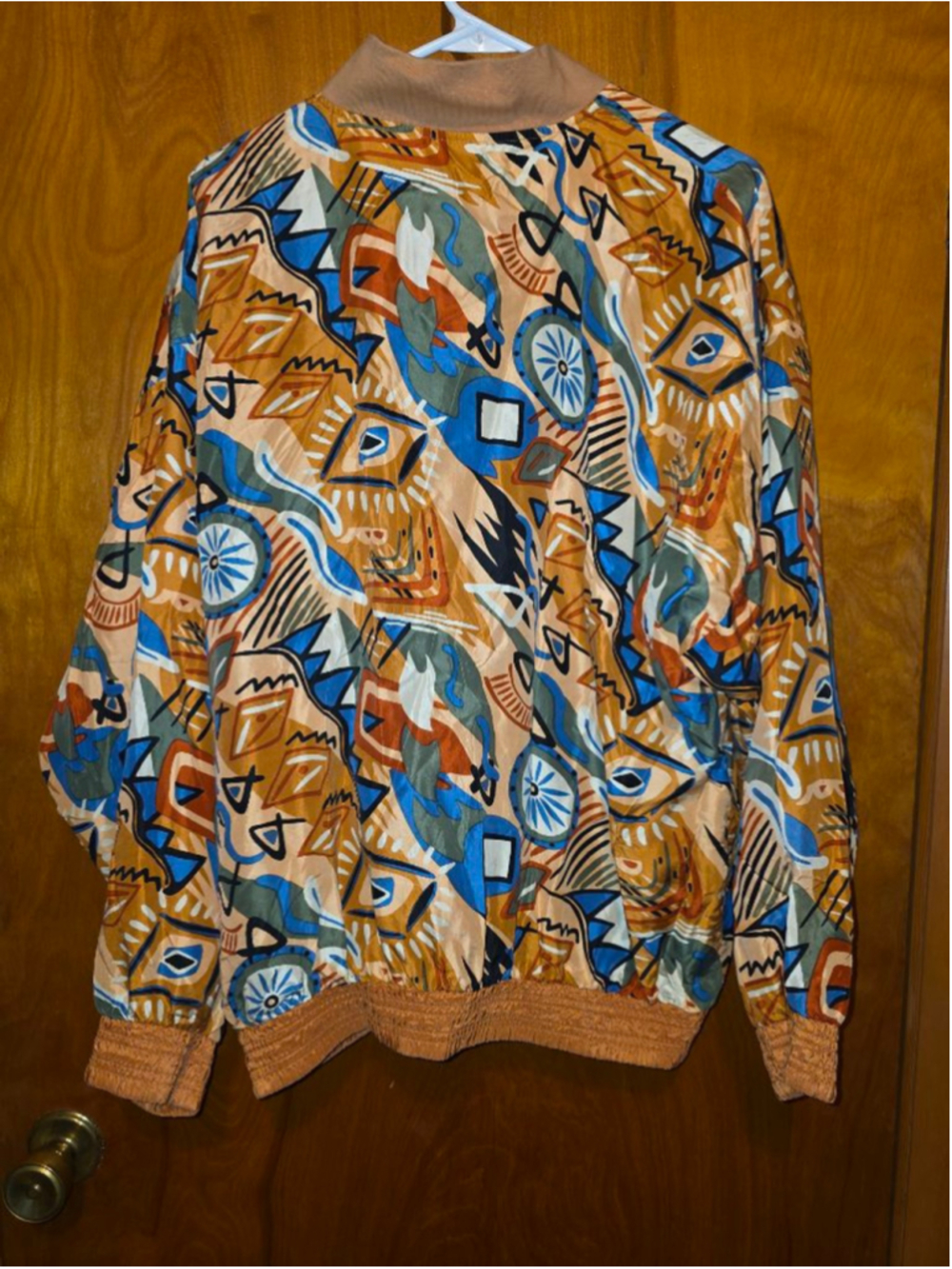 Women's Vintage Casual Isle Silk Abstract Print Bomber Jacket Large - Picture 2 of 7